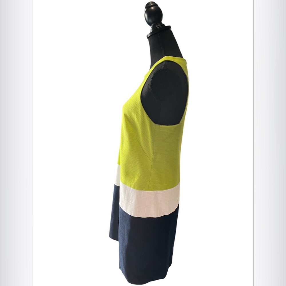 Crown & Ivy Lime green, White and Navy Cotton Textured Sleeveless Dress Size 8 - Picture 4 of 6